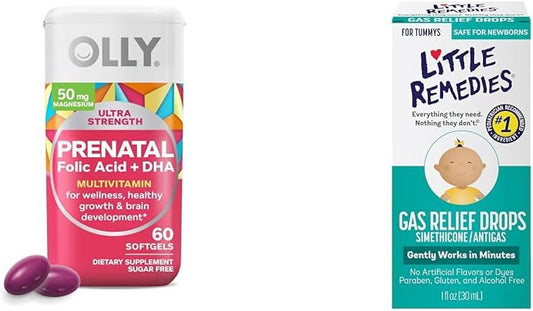 Prenatal Multivitamin Softgels and Gas Relief Drops Bundle for Healthy Pregnancy and Infant Tummy Pain, 60 Count