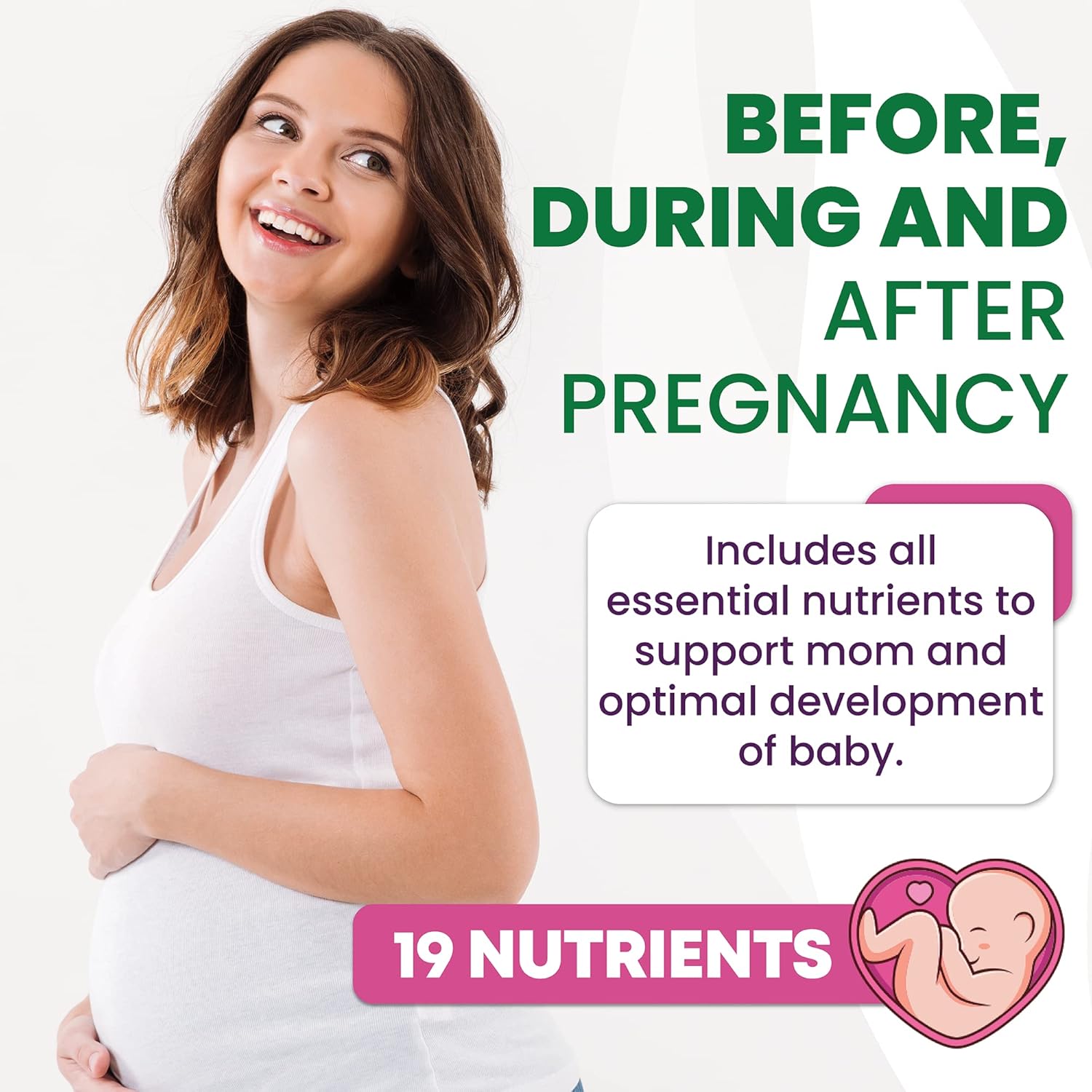 Prenatal Multivitamin with DHA, Folic Acid, Vitamin C, B12, Iron & Omega-3 - 120 Softgels for Women - Supports Healthy Growth & Brain Development Before, During, & After Pregnancy