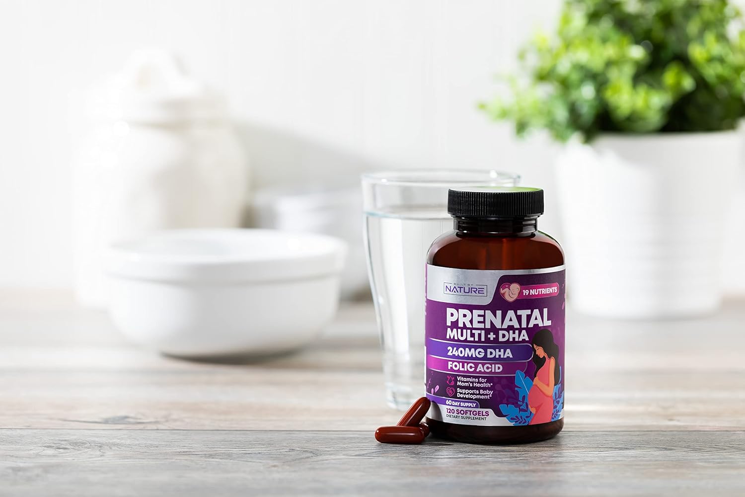 Prenatal Multivitamin with DHA, Folic Acid, Vitamin C, B12, Iron & Omega-3 - 120 Softgels for Women - Supports Healthy Growth & Brain Development Before, During, & After Pregnancy