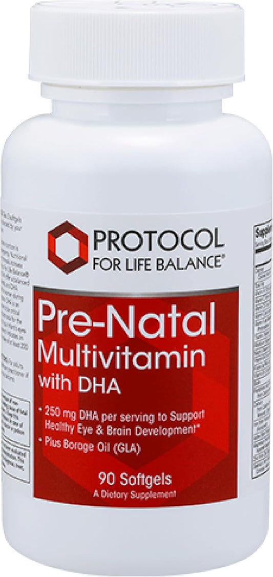 Prenatal Multivitamin with DHA for Pregnancy & Lactation Support - 250mg DHA, Calcium, Copper, B12, Vitamin C - Halal, Dairy Free - 90 Softgels by Protocol for Life Balance