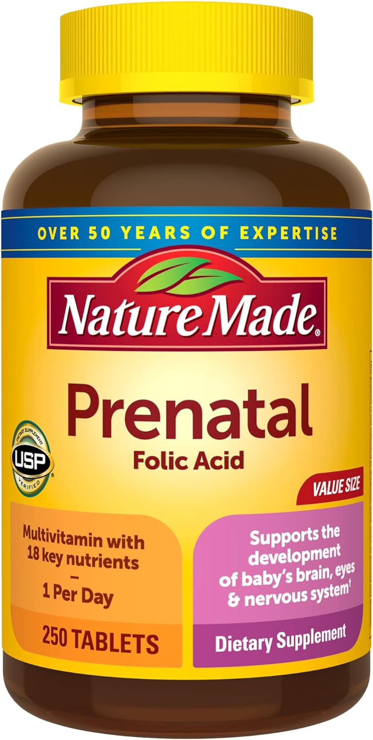Prenatal Multivitamin with Folic Acid, Vitamin & Mineral Supplement, 250 Tablets, 250 Day Supply for Daily Nutritional Support