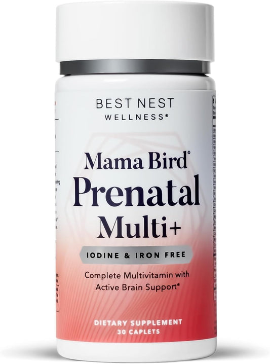 Prenatal Multivitamin with Iodine & Iron-Free for Brain & Digestive Health - Vegan Caplets with Probiotics & Methylfolate - 30 Count