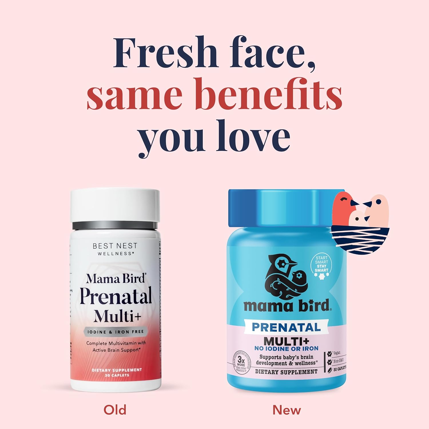 Prenatal Multivitamin with Iodine & Iron-Free for Brain & Digestive Health - Vegan Caplets with Probiotics & Methylfolate - 30 Count