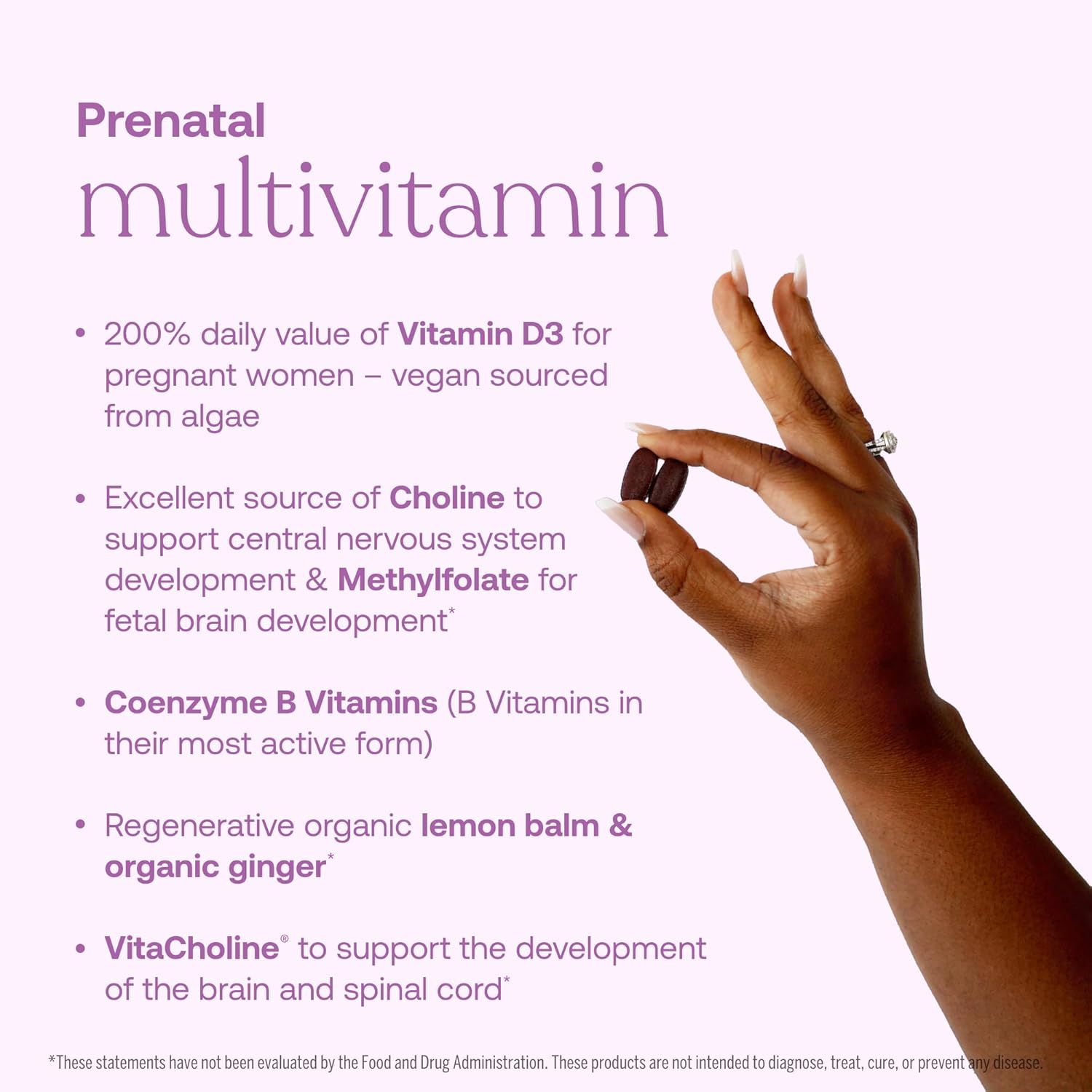 Prenatal Multivitamin with Methylfolate & Choline - 60 Vegan Tablets - Supports Healthy Mom & Baby - Gluten & Soy Free - 30 Servings