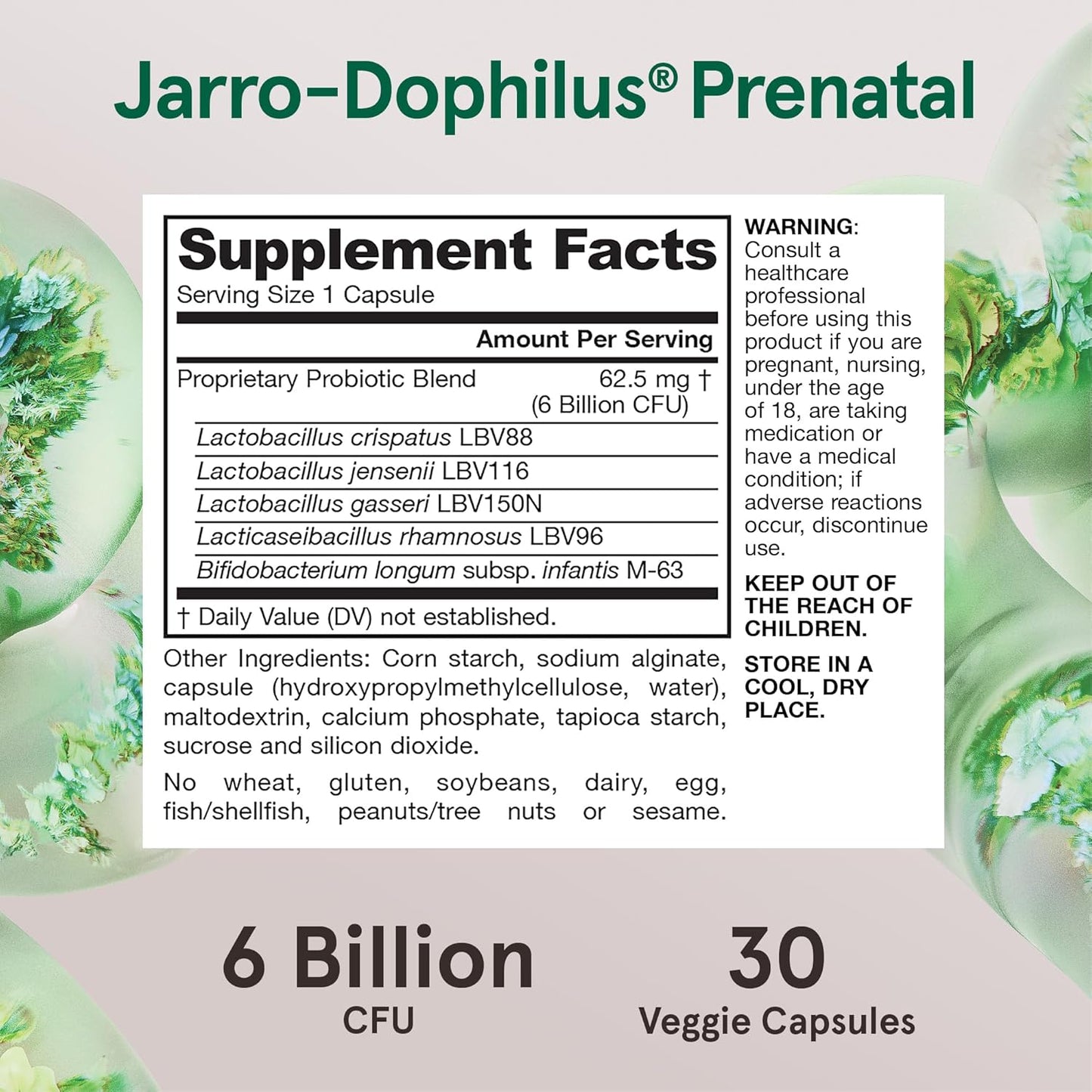 Prenatal Probiotics for Women - Jarrow Formulas® Jarro-Dophilus® - 6 Billion CFU - 30 Veggie Capsules - Healthy Pregnancy Support