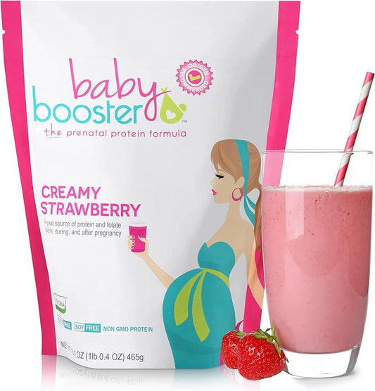 Prenatal Protein Powder Shake with Vegan DHA for Morning Sickness Relief - OB/GYN Approved Pregnancy Supplement - Creamy Strawberry Flavor, 1 lb