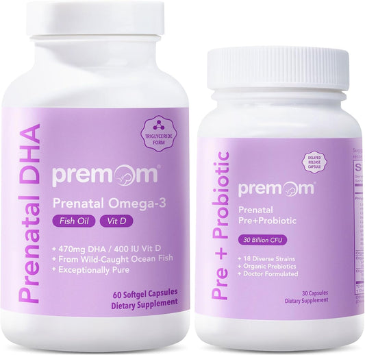 Prenatal Supplements Bundle: Pre & Probiotics with DHA Fish Oil by Premom