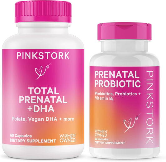 Prenatal Vitamin and Probiotic Combo for Morning Sickness & Fetal Development - 90 Capsules - DHA, Folate, Vitamin B6