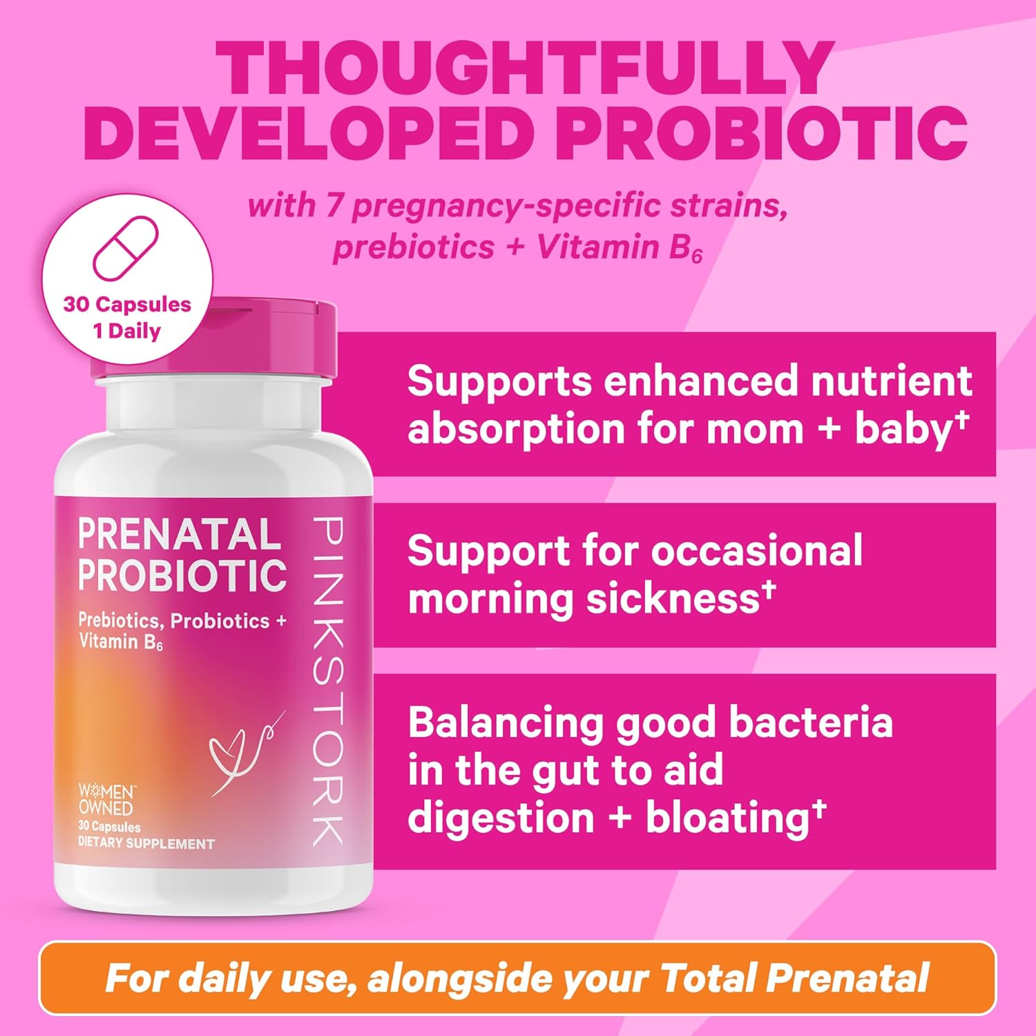 Prenatal Vitamin and Probiotic Combo for Morning Sickness & Fetal Development - 90 Capsules - DHA, Folate, Vitamin B6