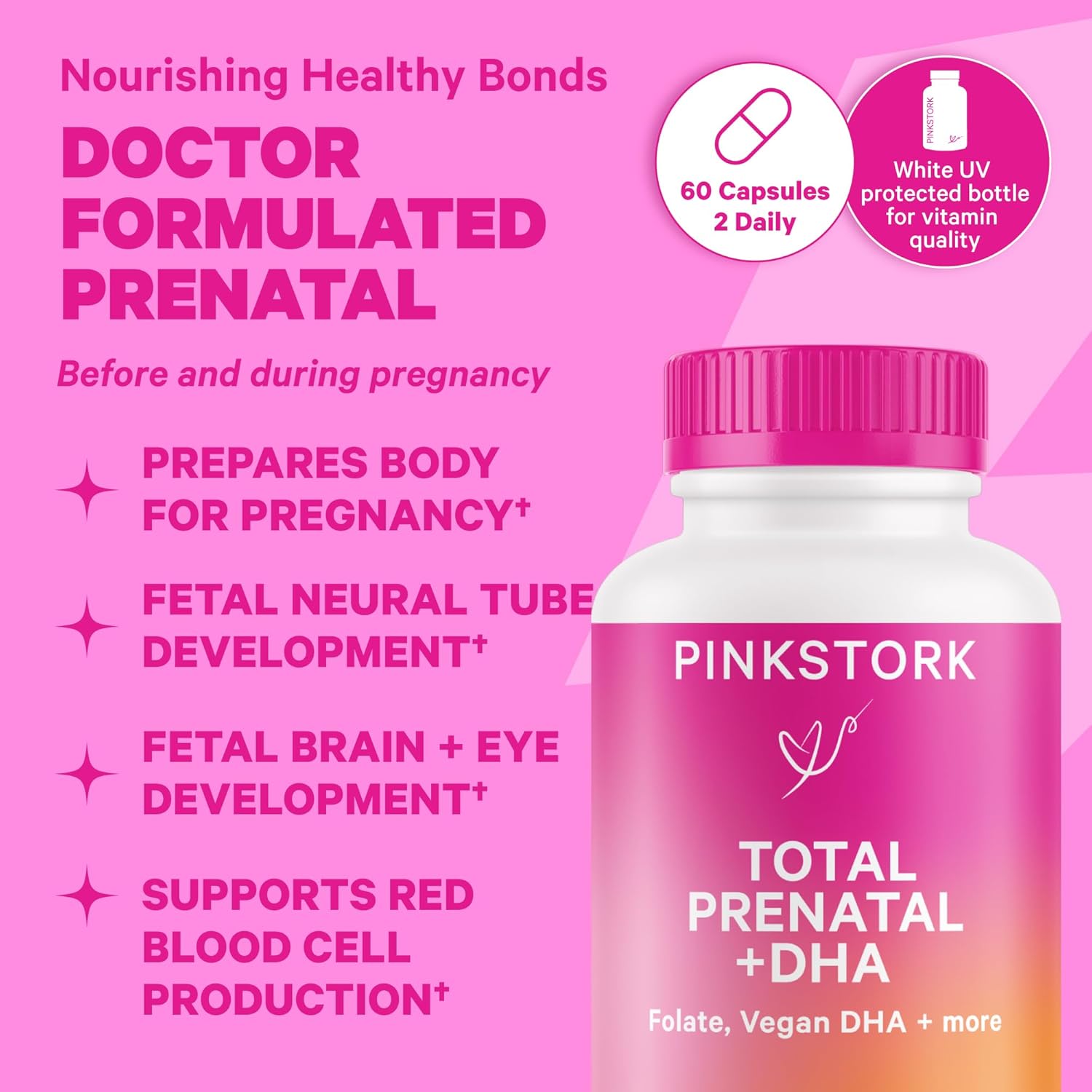 Prenatal Vitamin and Probiotic Combo for Morning Sickness & Fetal Development - 90 Capsules - DHA, Folate, Vitamin B6