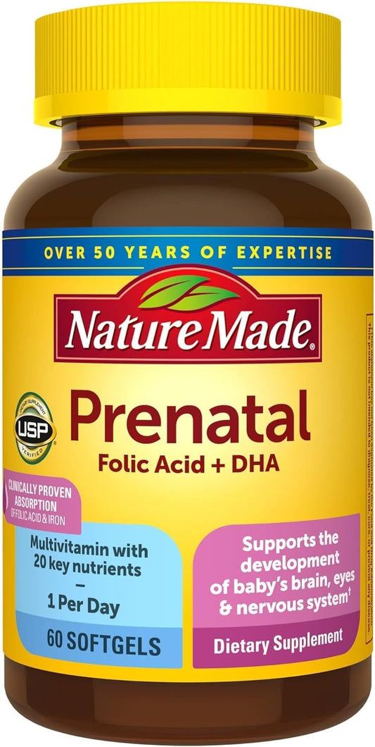 Prenatal Vitamin with DHA, Folic Acid, Iodine, and Zinc - 60 Softgels by Nature Made