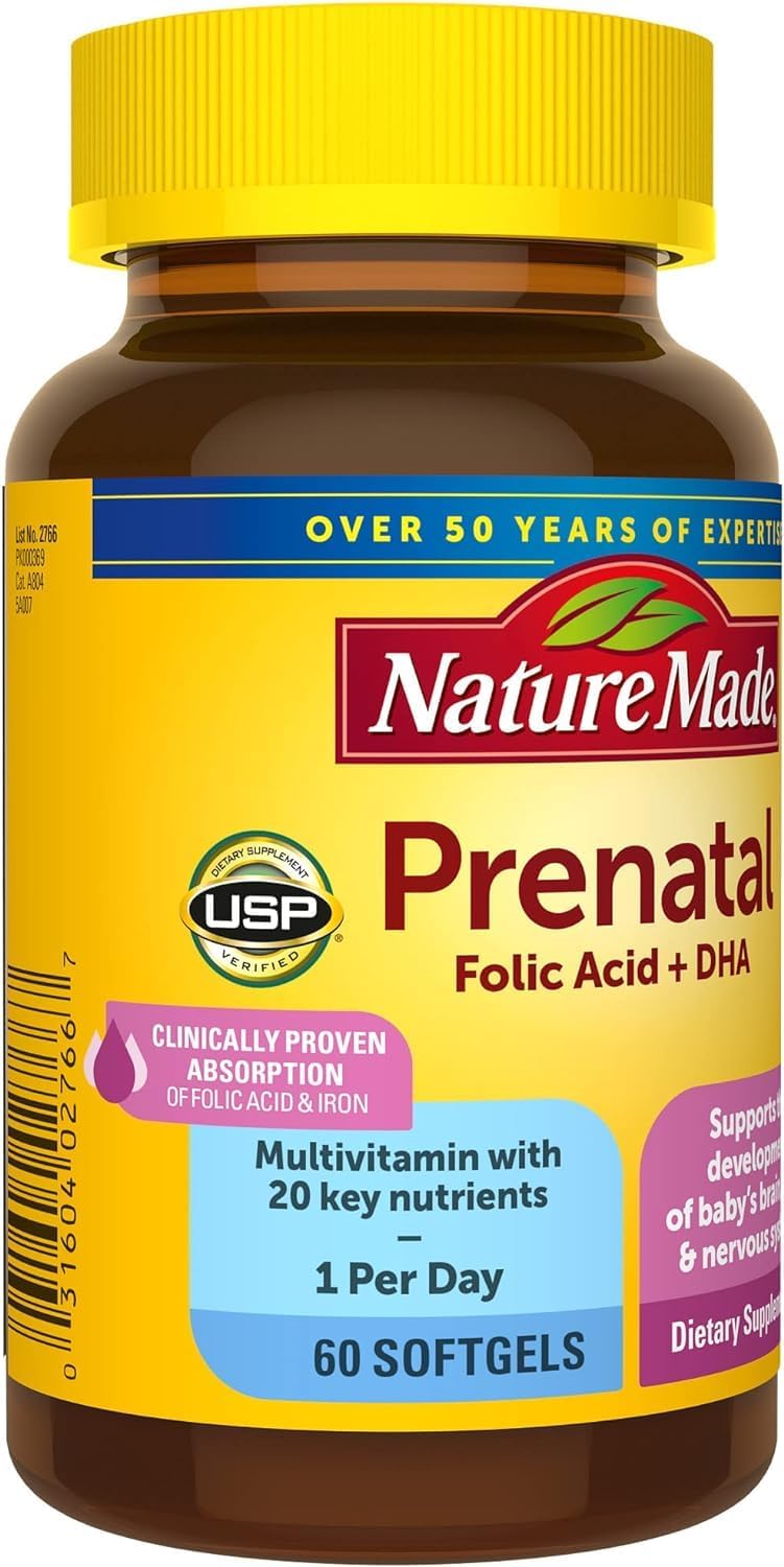 Prenatal Vitamin with DHA, Folic Acid, Iodine, and Zinc - 60 Softgels by Nature Made