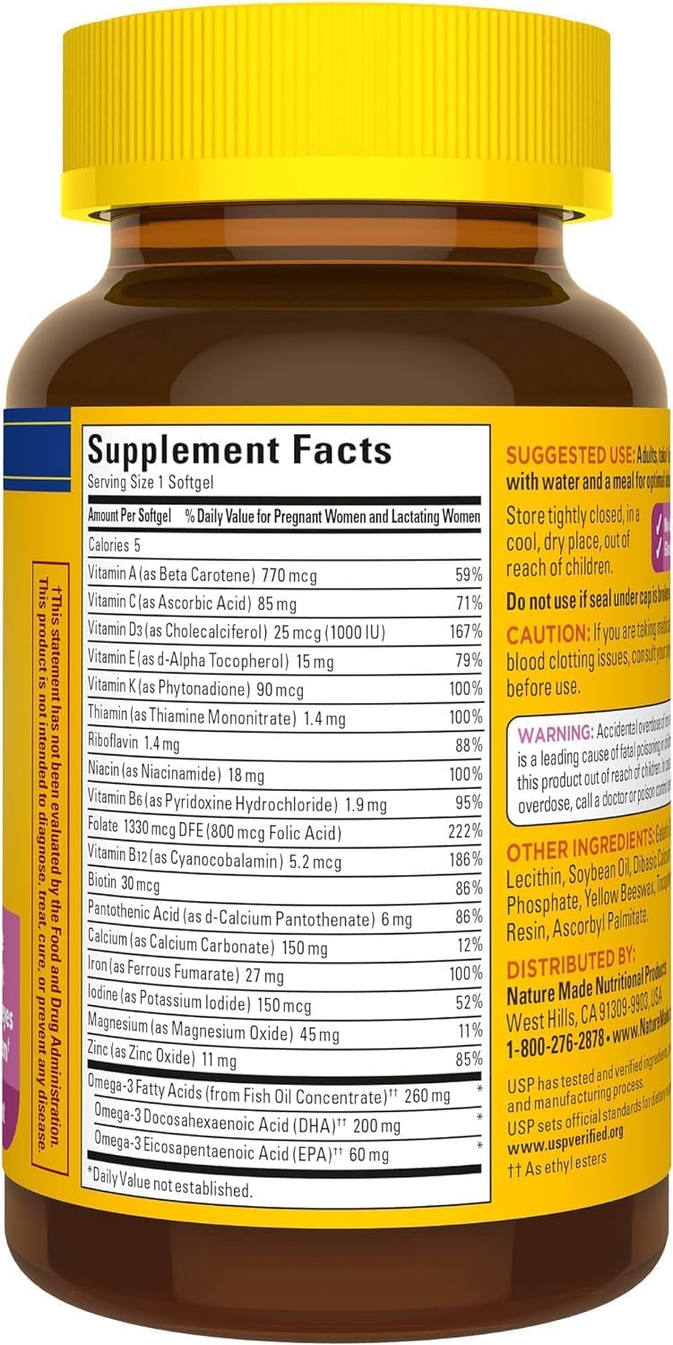 Prenatal Vitamin with DHA, Folic Acid, Iodine, and Zinc - 60 Softgels by Nature Made