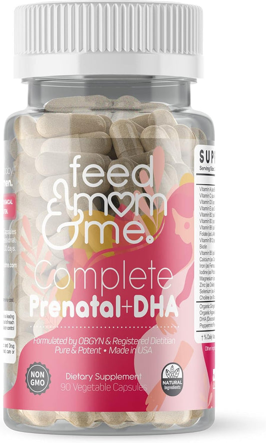 Prenatal Vitamin with DHA for Mom & Baby Development, 22 Essential Nutrients, Folate, Iron, Choline, Vitamin D3, Calcium, Non-GMO - 30 Day Supply