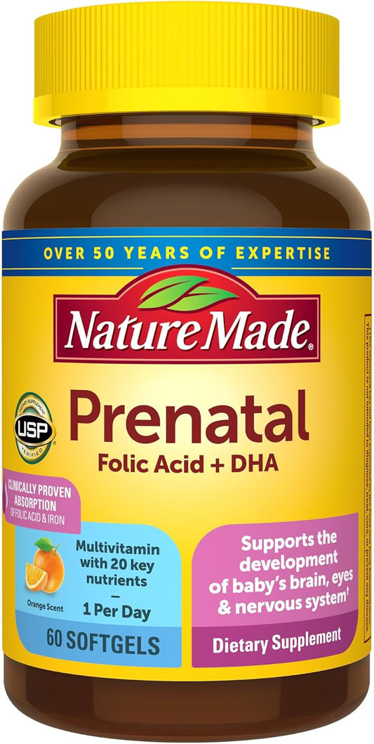 Prenatal Vitamin with Folic Acid and DHA, 60 Softgels for Daily Nutritional Support