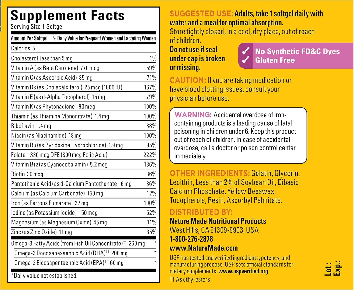 Prenatal Vitamin with Folic Acid and DHA, 60 Softgels for Daily Nutritional Support