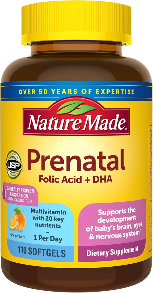 Prenatal Vitamin with Folic Acid, DHA, 110 Softgels for Daily Nutritional Support