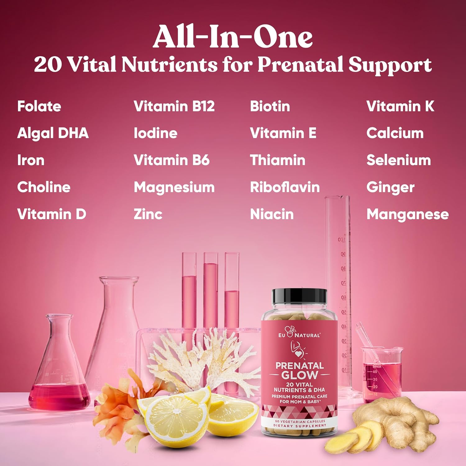 Prenatal Vitamins 3-Pack Bundle with 20-in-1 Nutrients for Healthy Pregnancy - Folic Acid & Vegan DHA for Baby's Growth - 180 Capsules
