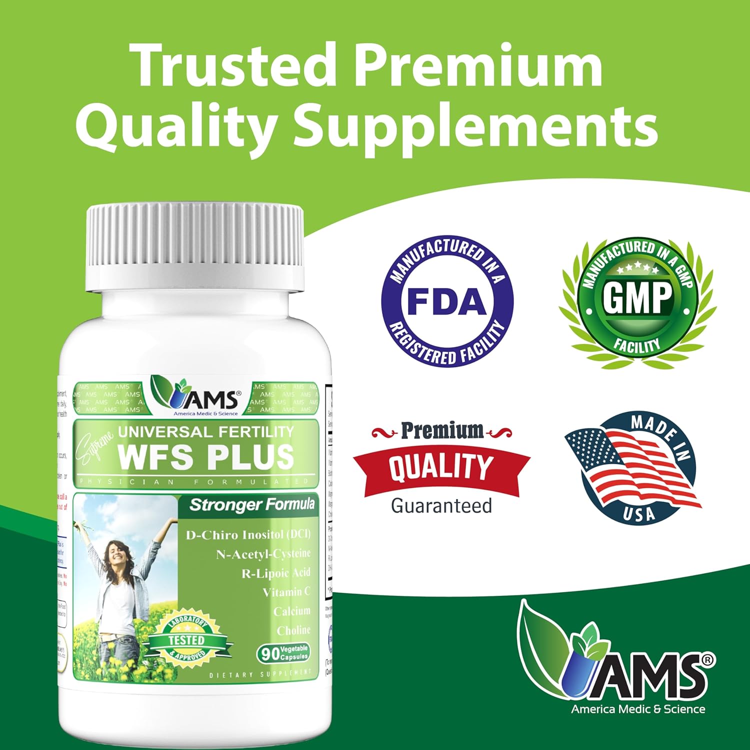 Prenatal Vitamins & Fertility Supplements Combo Pack (120 Capsules + 90 Capsules) by America Medic & Science
