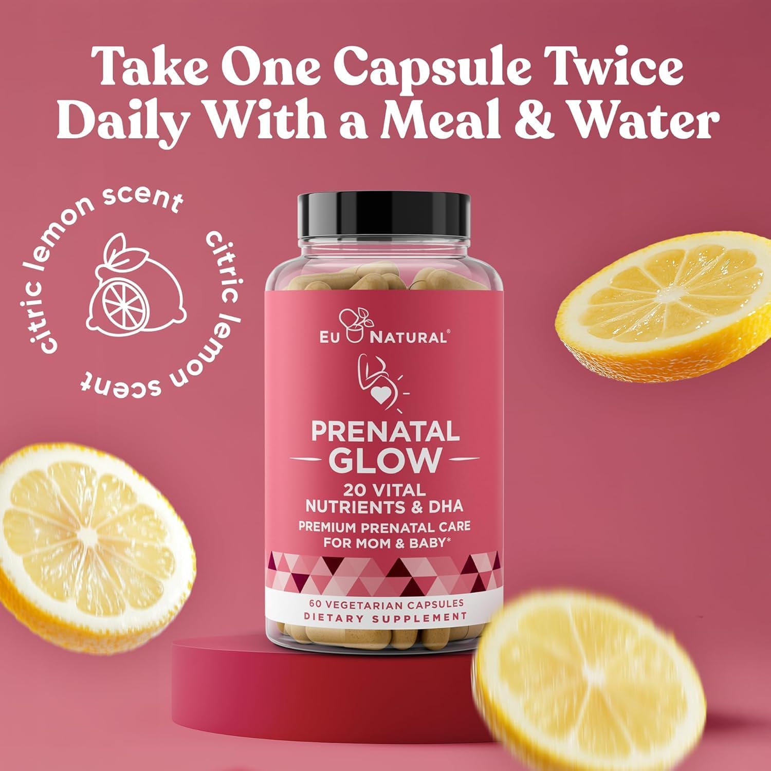 Prenatal Vitamins for Women with 20 Vital Nutrients – Folic Acid & Vegan DHA for Healthy Pregnancy and Baby's Growth – 60 Nourishing Capsules by Eu Natural Glow