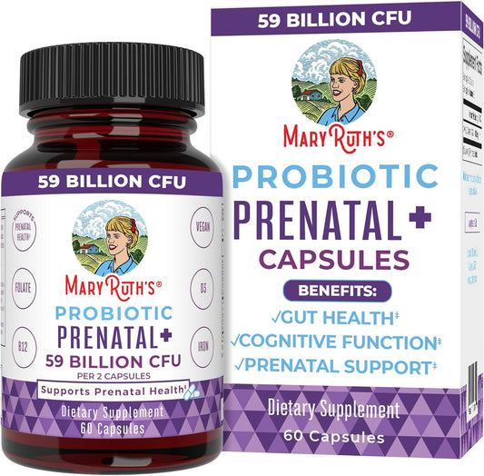Prenatal Vitamins & Probiotics with 59 Billion CFU, Vitamin D3 & B12, Iron, Folate, Selenium, Choline - Vegan & Non-GMO - 60 Capsules by MaryRuth Organics