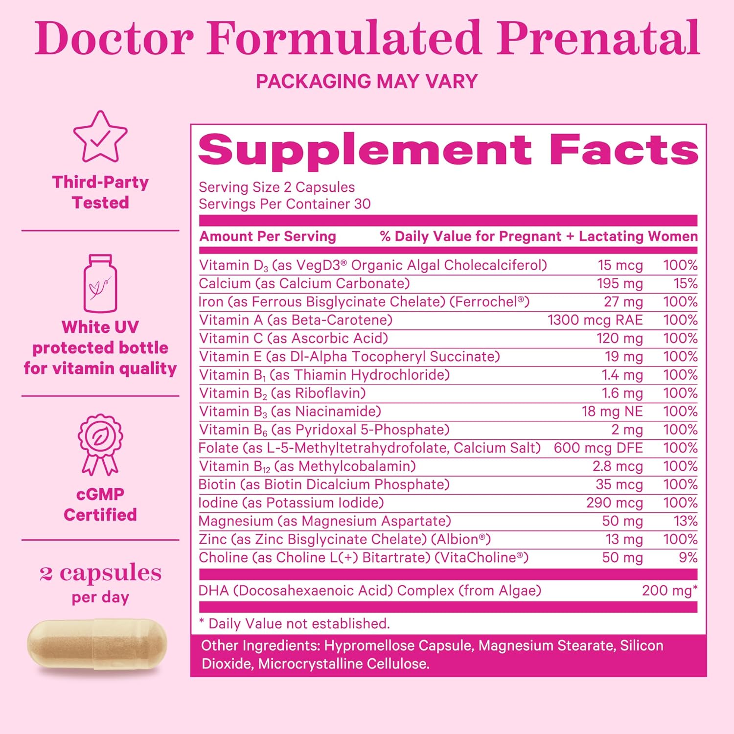 Prenatal Vitamins with DHA, Folate, Iron, Choline, and B12 for Women - Preconception Nutrition - Pregnancy Essentials - Mint Essence, 60 Capsules