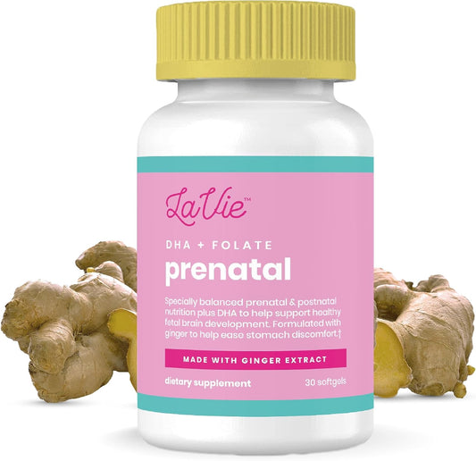 Prenatal Vitamins with Ginger, DHA, Folic Acid, & Iron - Essential for Baby's Brain & Body - Non-GMO, Gluten-Free (1 Month Supply)