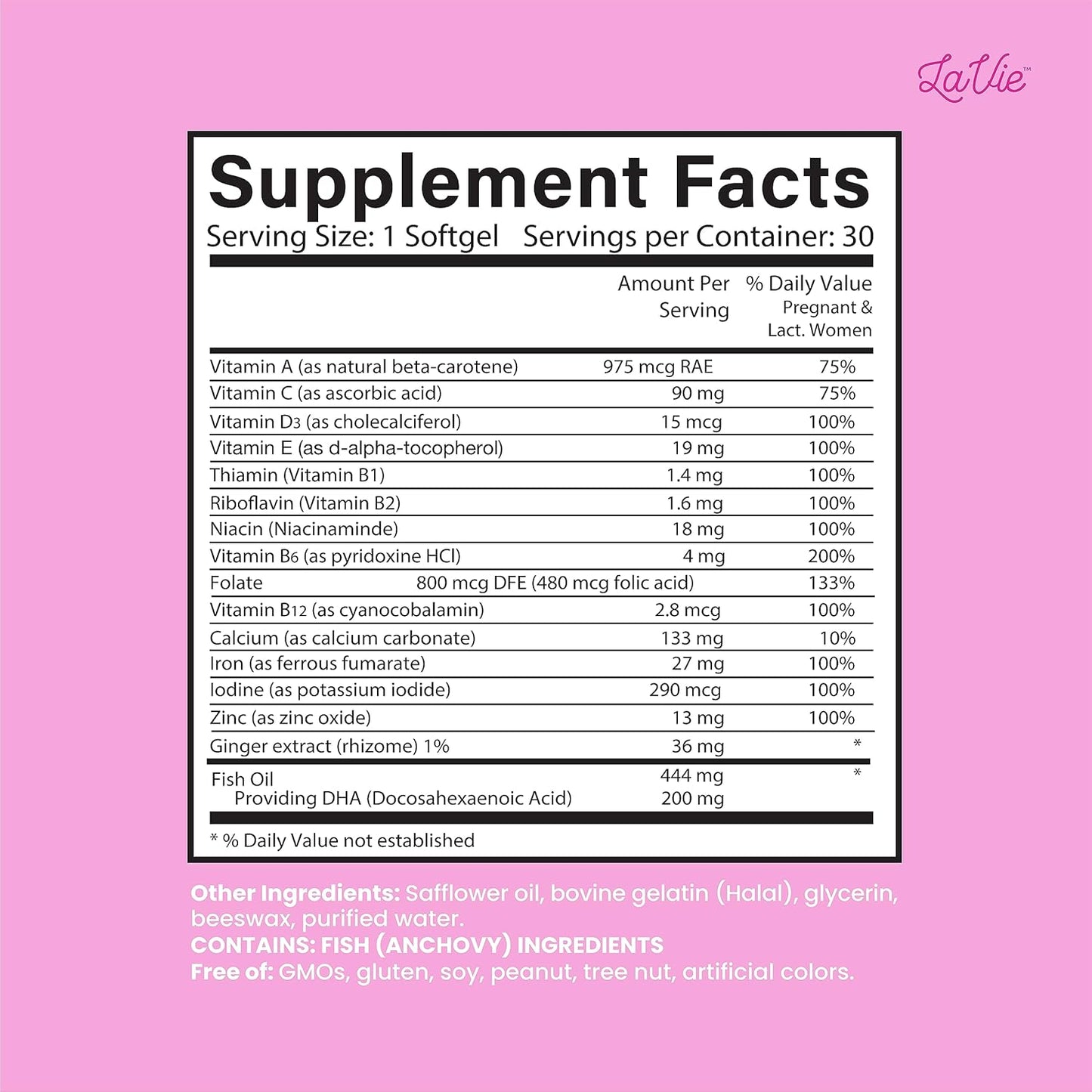 Prenatal Vitamins with Ginger, DHA, Folic Acid, & Iron - Essential for Baby's Brain & Body - Non-GMO, Gluten-Free (1 Month Supply)