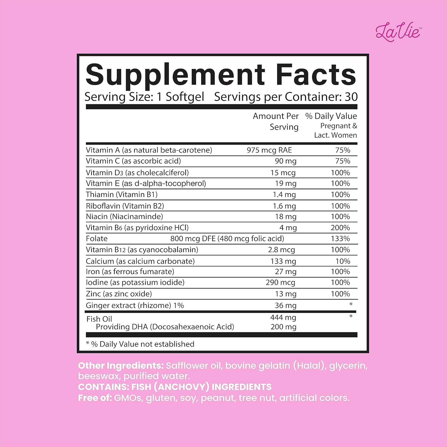 Prenatal Vitamins with Ginger, DHA, Folic Acid, & Iron - Essential for Baby's Brain & Body - Non-GMO, Gluten-Free (1 Month Supply)