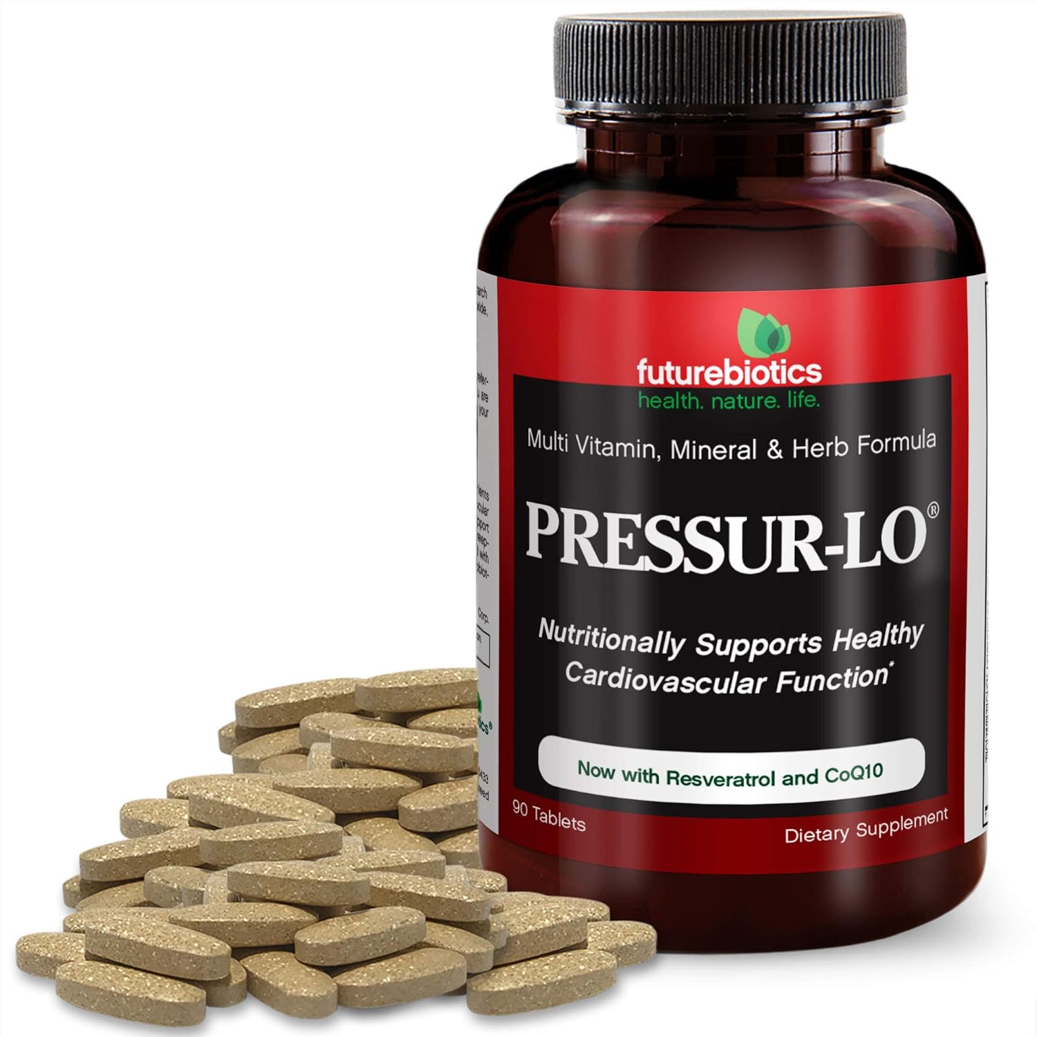 Pressur-Lo Multi-Vitamin with CoQ10, Garlic, Calcium, Magnesium, Niacin, Resveratrol - 90 Tablets, cGMP Facility, Heavy Metal Tested