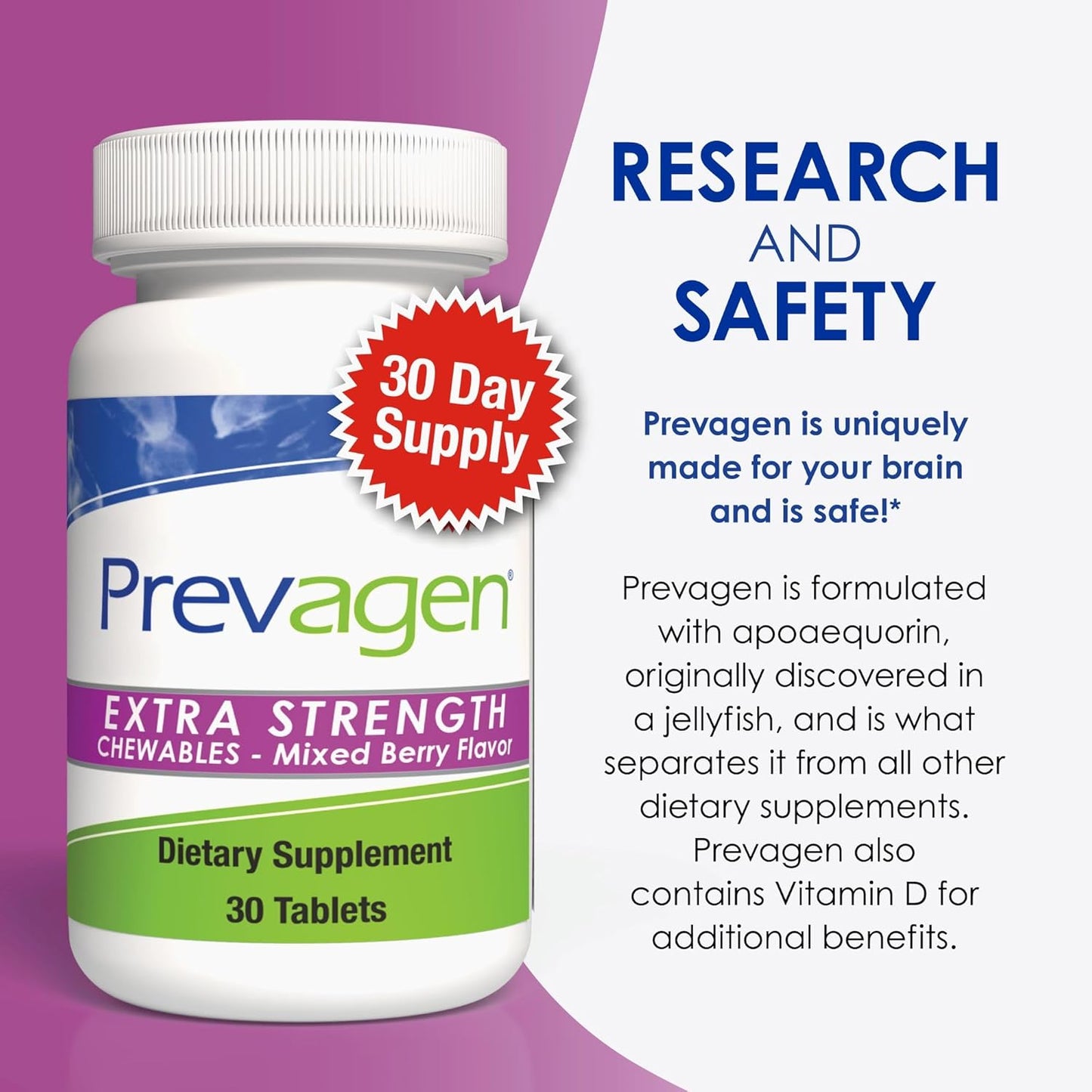 Prevagen Extra Strength 20mg Chewables in Mixed Berry Flavor - 3 Pack with Apoaequorin, Vitamin D, and Pill Minder