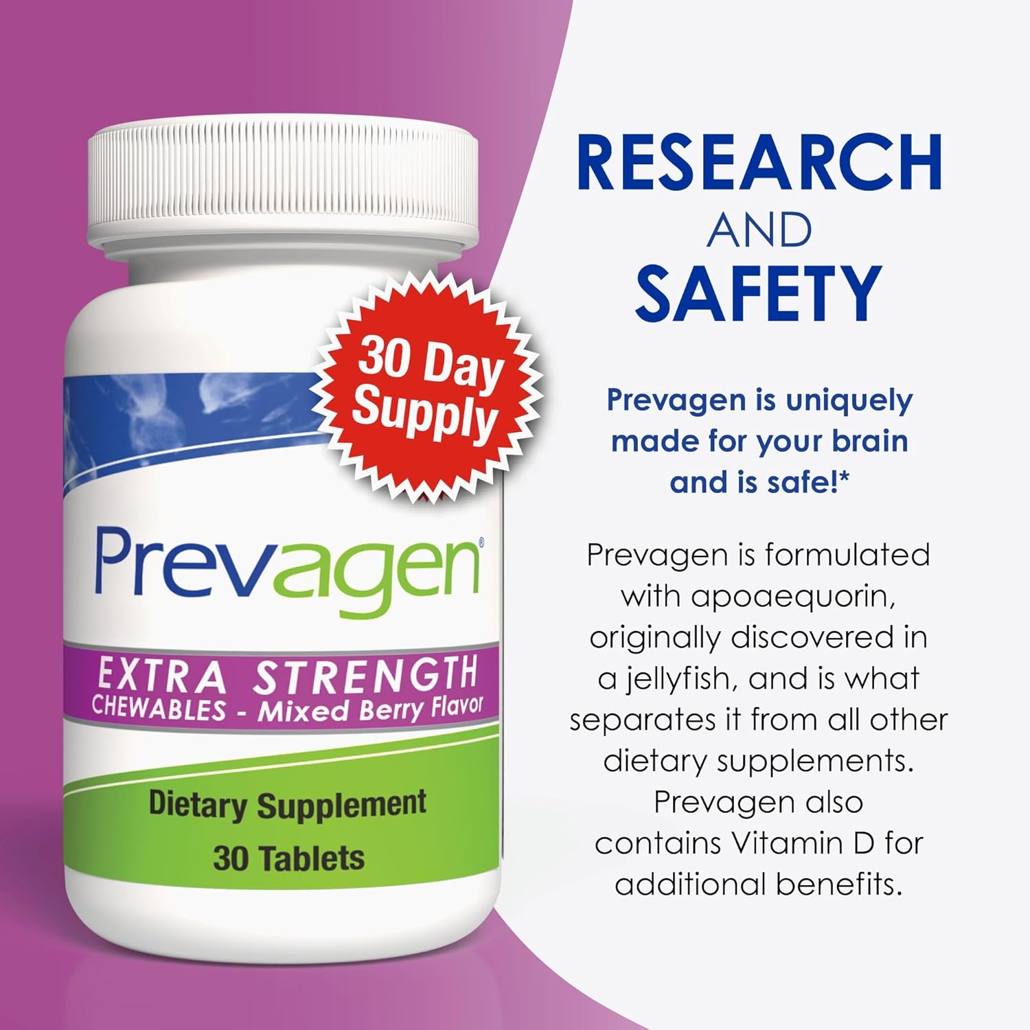 Prevagen Extra Strength 20mg Chewables in Mixed Berry Flavor - 3 Pack with Apoaequorin, Vitamin D, and Pill Minder