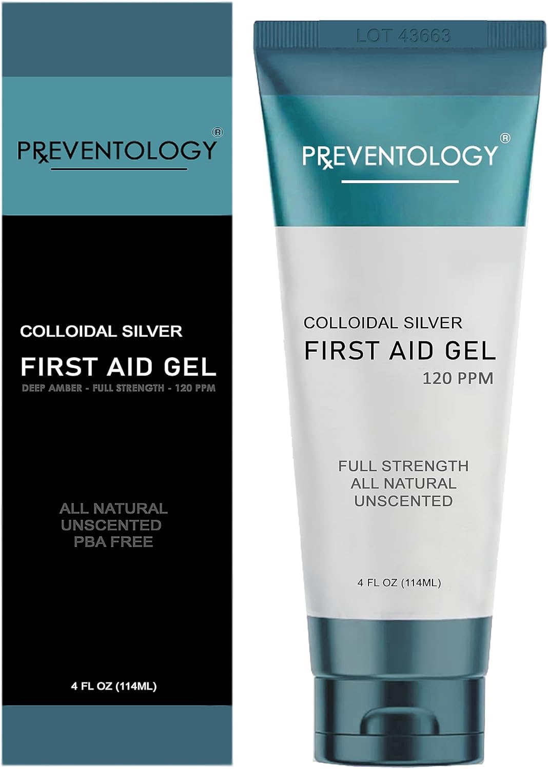 PREVENTOLOGY X Colloidal Silver Gel - Full Strength Deep Amber 120 PPM - Topical Use - pH Balanced - Unscented - 100% Natural - 4 oz