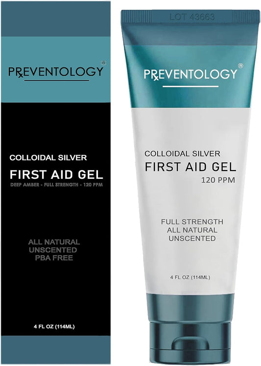 PREVENTOLOGY X Colloidal Silver Gel - Full Strength Deep Amber 120 PPM - Topical Use - pH Balanced - Unscented - 100% Natural - 4 oz