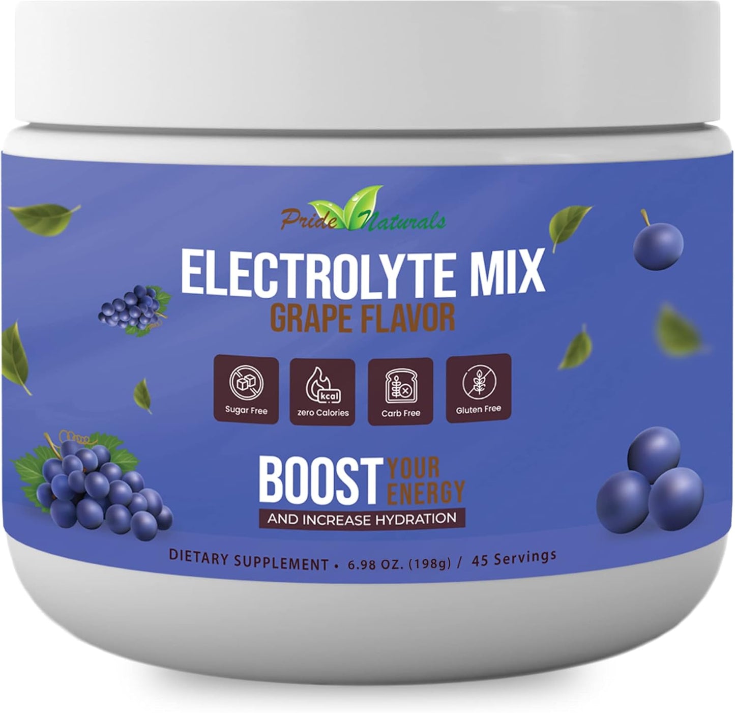 Pride Naturals Inc Electrolyte Powder - Grape Flavored Hydration Beverage for Keto & Paleo, Sugar-Free & Vegan Workout Recovery with Immune Boosting Vitamins