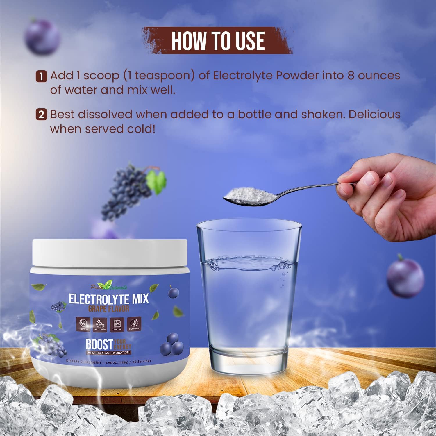 Pride Naturals Inc Electrolyte Powder - Grape Flavored Hydration Beverage for Keto & Paleo, Sugar-Free & Vegan Workout Recovery with Immune Boosting Vitamins