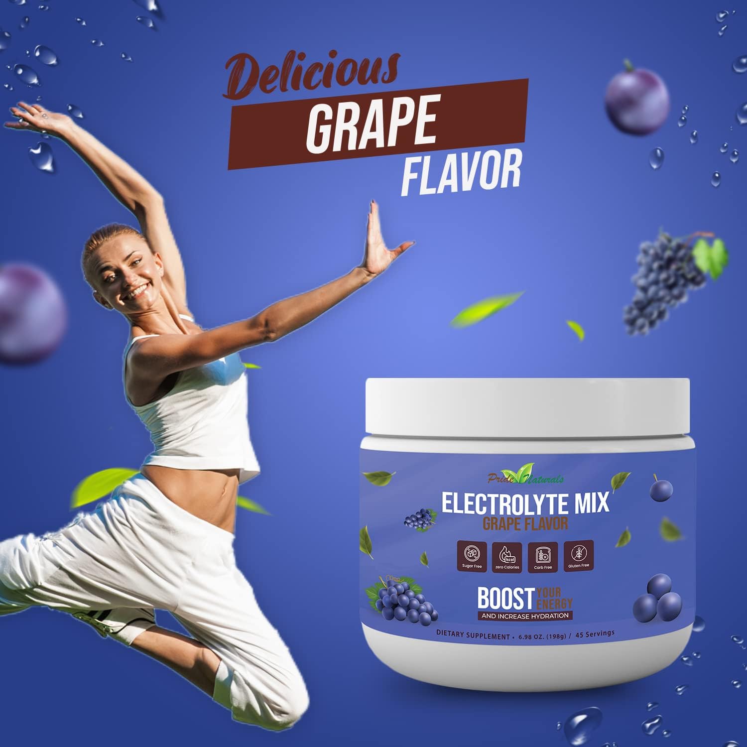 Pride Naturals Inc Electrolyte Powder - Grape Flavored Hydration Beverage for Keto & Paleo, Sugar-Free & Vegan Workout Recovery with Immune Boosting Vitamins