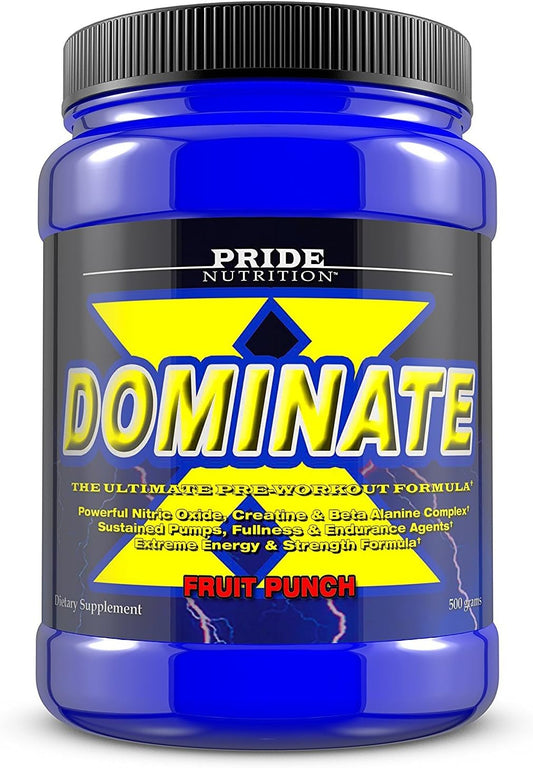 Pride Nutrition Dominate X Pre Workout Supplement - Boost Energy and Endurance with 500g Nitric Oxide & Creatine - Men and Women - 25 Servings (Fruit Punch)