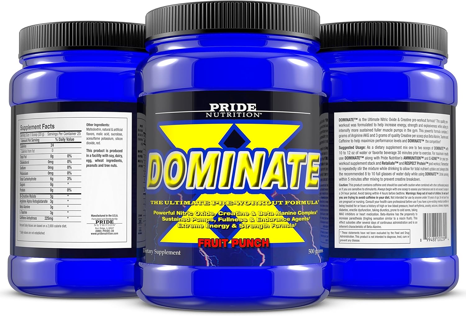 Pride Nutrition Dominate X Pre Workout Supplement - Boost Energy and Endurance with 500g Nitric Oxide & Creatine - Men and Women - 25 Servings (Fruit Punch)