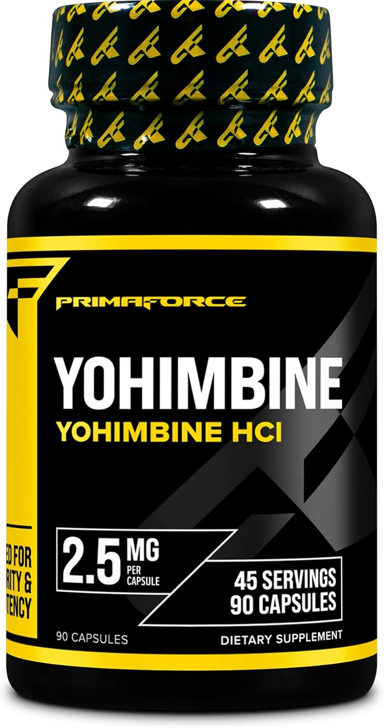 PrimaForce Yohimbine HCl 2.5mg Capsules - Non-GMO & Gluten Free Supplement (90 Count)