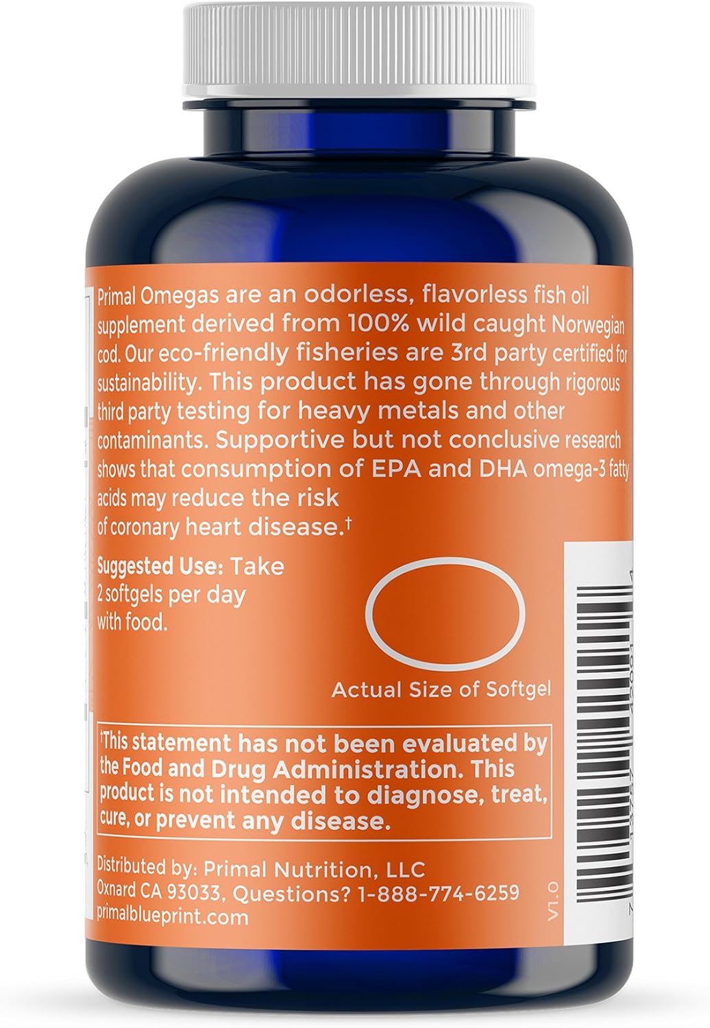Primal Blueprint Primal Omegas: Omega-3 Fatty Acid Supplement, 120 Capsules