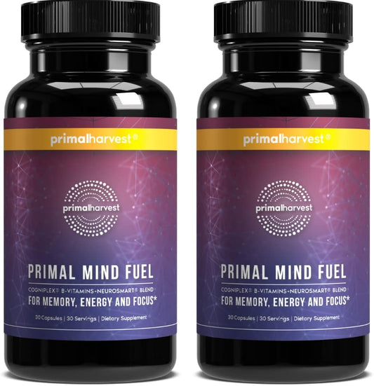 Primal Harvest 2 Pack Brain Booster for Focus, Energy, Clarity, Memory - Nootropic Supplement for Men and Women - 30 Capsules
