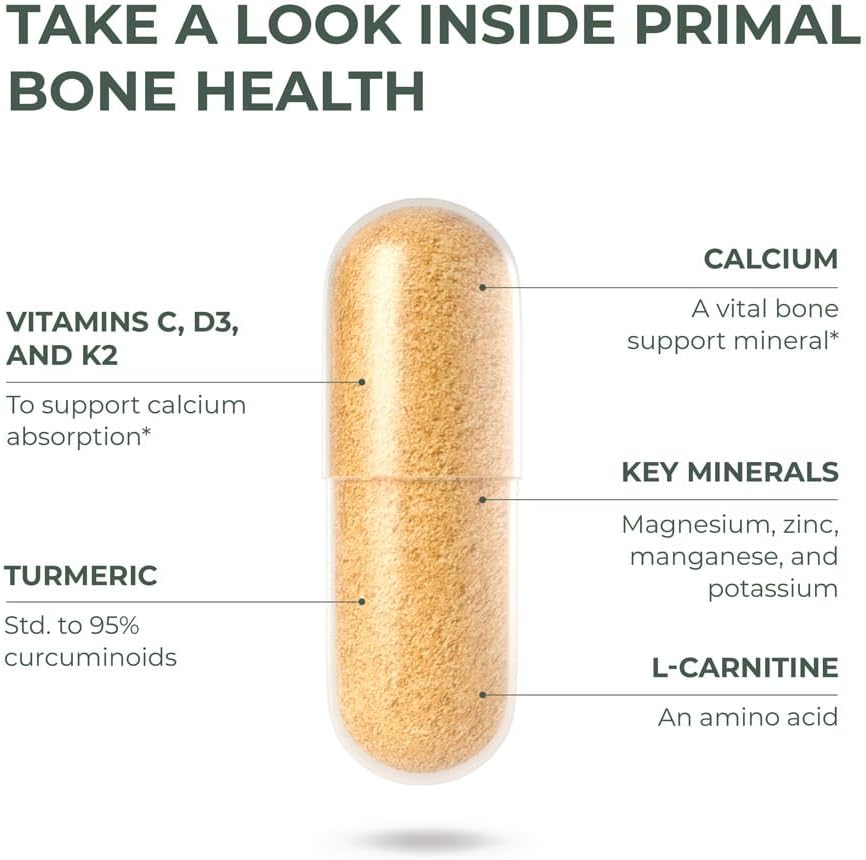 Primal Harvest Bone Health Complex 2 Pack - Calcium, Magnesium, Zinc, Manganese, Potassium, & L-Carnitine Supplement for Men & Women (240 Capsules)