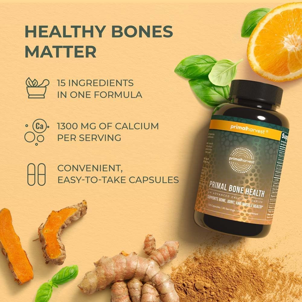 Primal Harvest Bone Health Complex 2 Pack - Calcium, Magnesium, Zinc, Manganese, Potassium, & L-Carnitine Supplement for Men & Women (240 Capsules)
