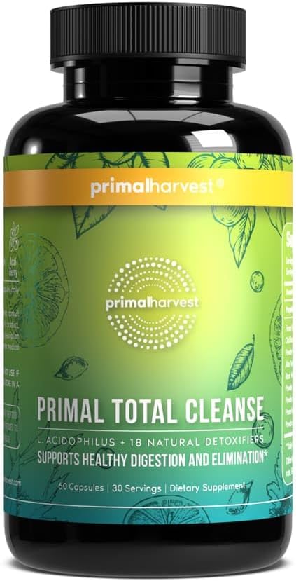 Primal Harvest Full Body Detox Cleanse Capsules - Liver, Kidney, Gut, Bowel, Intestinal, & Stomach Cleanse - 60 Count Bottle