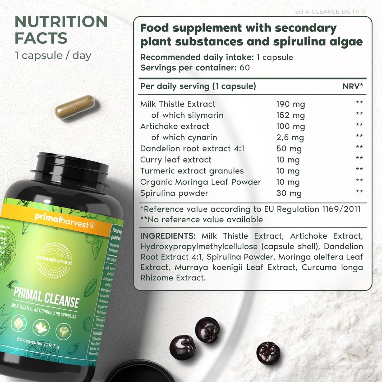 Primal Harvest Full Body Detox Cleanse Capsules - Liver, Kidney, Gut, Bowel, Intestinal, & Stomach Cleanse - 60 Count Bottle