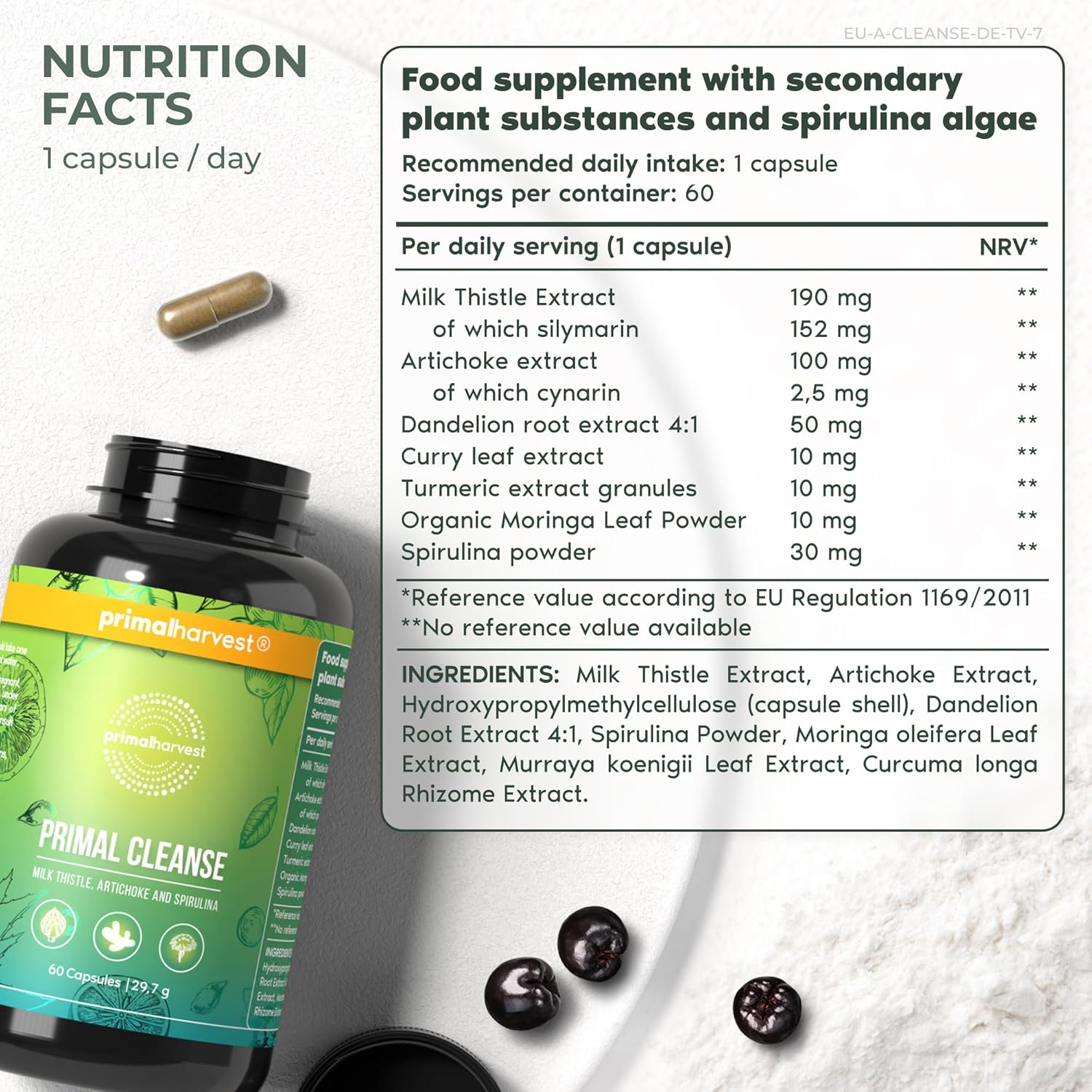 Primal Harvest Full Body Detox Cleanse Capsules - Liver, Kidney, Gut, Bowel, Intestinal, & Stomach Cleanse - 60 Count Bottle