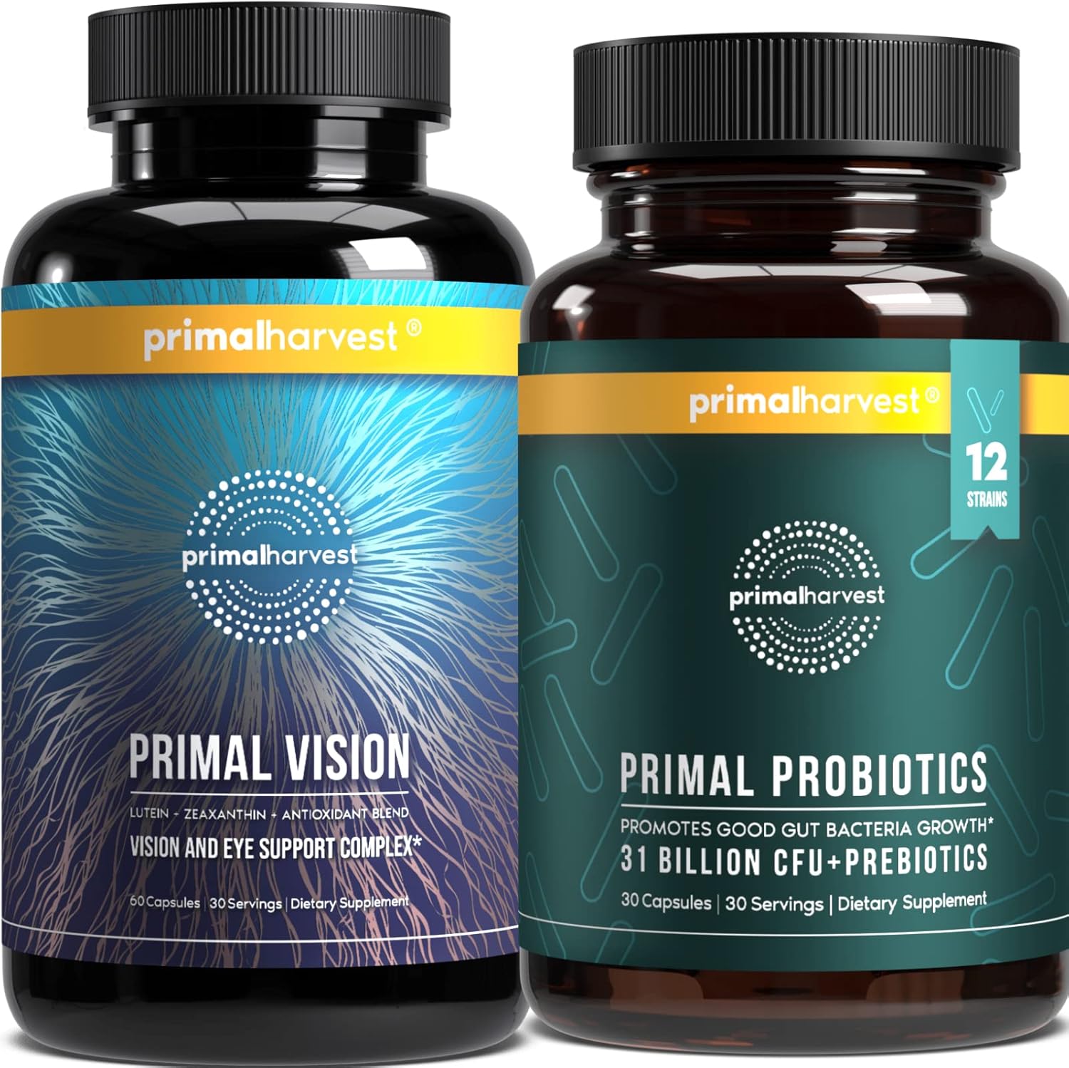 Primal Harvest Probiotics & Vision Supplements Bundle for Men and Women - Eye Support Complex with Lutein and Zeaxanthin