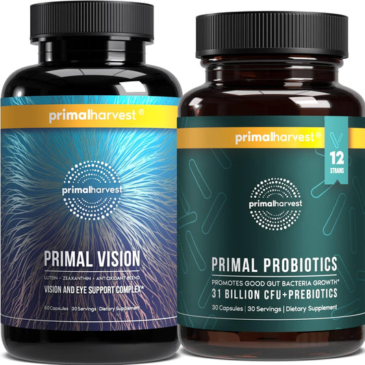 Primal Harvest Probiotics & Vision Supplements Bundle for Men and Women - Eye Support Complex with Lutein and Zeaxanthin