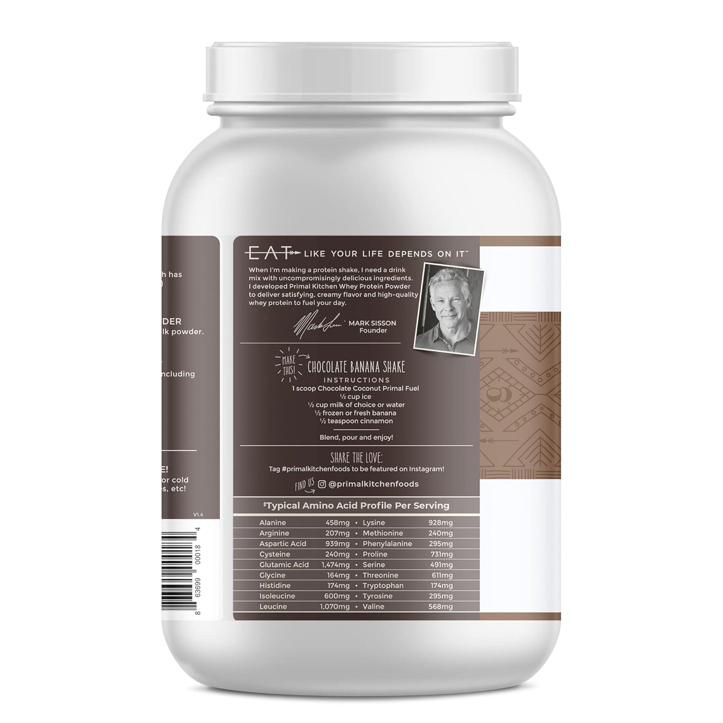 Primal Kitchen Chocolate Coconut Whey Protein Powder - Gluten & Soy Free - 1.94 lbs